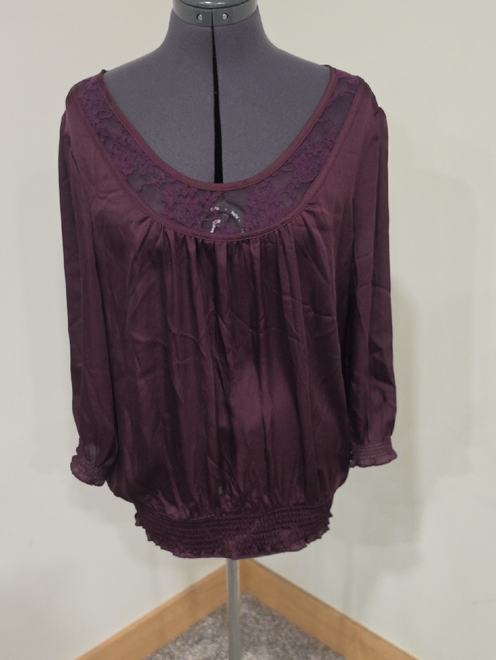 Maurices Lace Yoke Scoop Neck Blouse - Plum